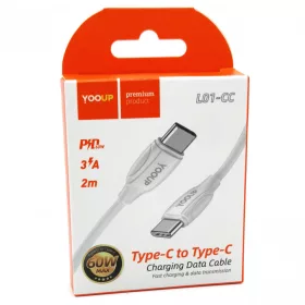 YOOUP L01-CC Type-C / Type-C kábel PD 60W 3A 2m - Fehér