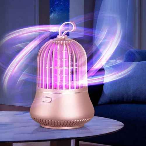 Szúnyogírtó UV lámpa – modern forma, pink szín, 360° védelem, USB-C csatlakozóval, beltéri és kültéri használatra