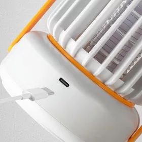   Szúnyogírtó UV lámpa – modern forma, fehér-sárga szín, 360° védelem, USB-C csatlakozóval, beltéri és kültéri használatra
