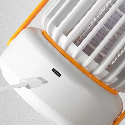 Szúnyogírtó UV lámpa – modern forma, fehér-sárga szín, 360° védelem, USB-C csatlakozóval, beltéri és kültéri használatra