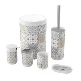   6 részes fürdőszoba szett – barna-szürke patchwork mintás, modern design