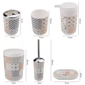   6 részes fürdőszoba szett – barna-szürke patchwork mintás, modern design