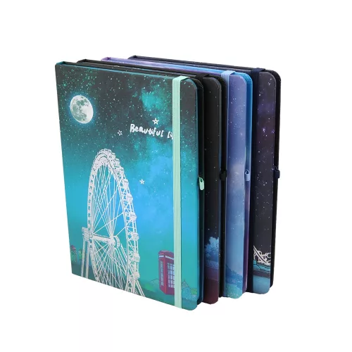 Jegyzetfüzet  A/5 gumis, vonalas, kemény fedelű, Beautiful Life - Tower Bridge - London - lila