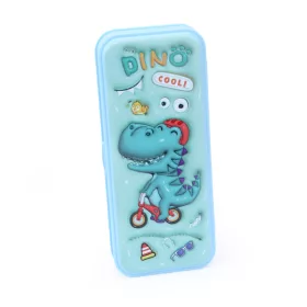   Műanyag tolltartó egyrekeszes kék színben motorozó  krokodíl mintával - Dino Cooli