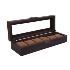   Fa mintázatú barna óra- vagy karkötőtartó üveges műanyag tartódoboz 34 cm 10 cm x 12 cm
