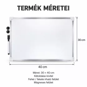   Kétoldalas mágneses írótábla 30×40 cm – fehér/fekete felület, alumínium kerettel