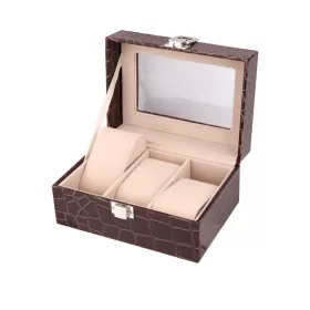   Műbőr Kígyóbőr Mintás, Elegáns óratartó 3 rekeszes - Sötét barna