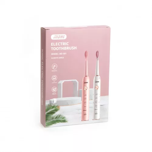 MDHL Elektromos fogkefék 5 üzemmód + 5 féj, USB töltős - Rózsaszín