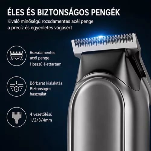 Bomei BM -028 professzionális hajvágó gép – vezeték nélküli trimmer LCD kijelzővel, ezüst kivitel