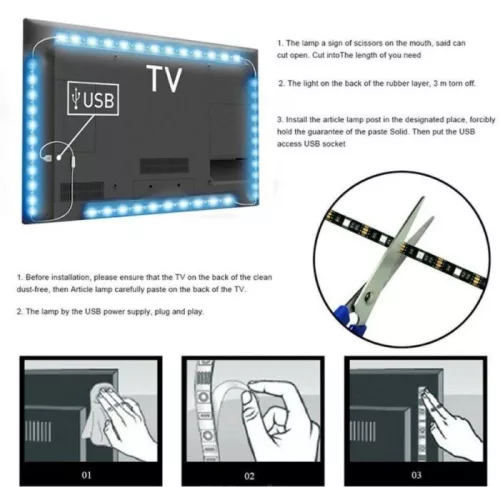 LED szalag RGB színes TV Világítás 2 m USB-s,  készlet távirányítóval