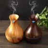 Aromaterápiás párásító 200 ml, Ultrahangos Fa hatású Aroma Diffúzor , 7 színű LED fénnyel Tulipán alakú - Világosbarna
