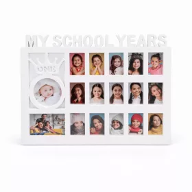   Gyermek emlék fotókeret „My School Years” – többképes, fehér képkeret babától iskolás korig