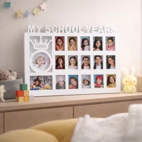   Gyermek emlék fotókeret „My School Years” – többképes, fehér képkeret babától iskolás korig