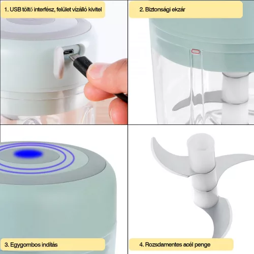 Mini USB tölthető elektromos fokhagyma és zöldségaprító 250ml - Rózsaszín