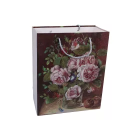   32 x 26 cm ajándék táska zöld, üveg vázában virág kompozíció