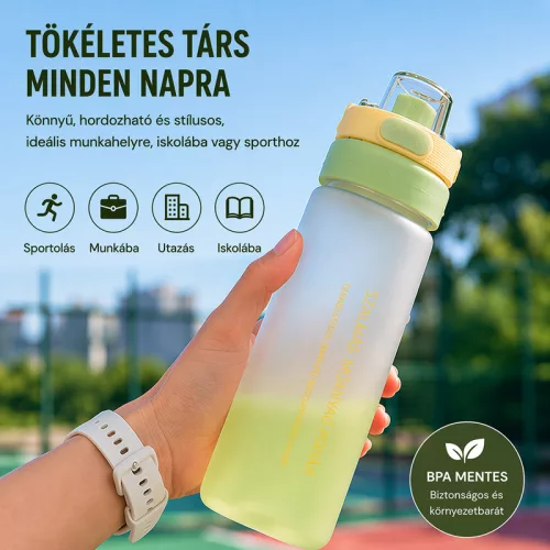 550 ml-es szívószálas sport kulacs – BPA-mentes ivópalack, zöld-sárga