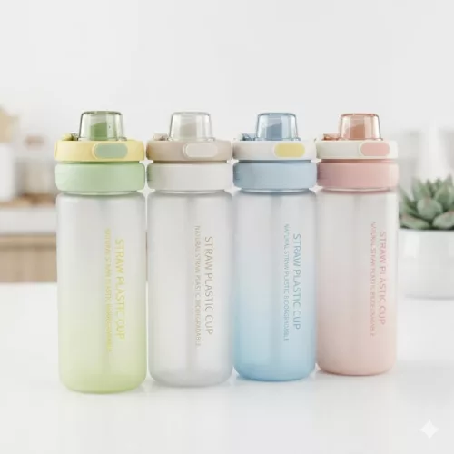 550 ml-es szívószálas sport kulacs – BPA-mentes ivópalack, zöld-sárga