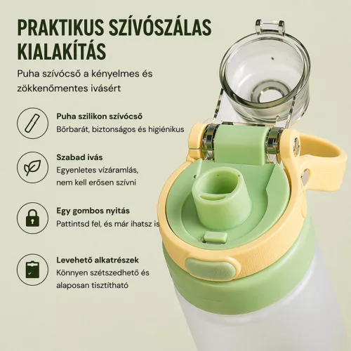 550 ml-es szívószálas sport kulacs – BPA-mentes ivópalack, fehér-bézs