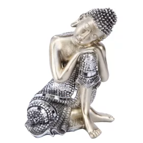   Ezüst Buddha szobor – 22 cm, modern dekoráció műgyantából