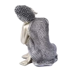   Ezüst Buddha szobor – 22 cm, modern dekoráció műgyantából