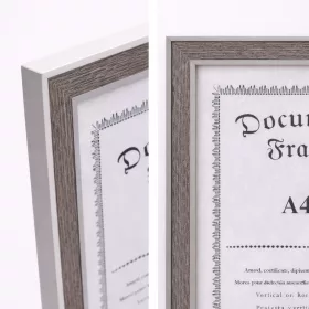   A4 méretű szürke képkeret – fa hatású dokumentum- és oklevélkeret, modern faliképkeret