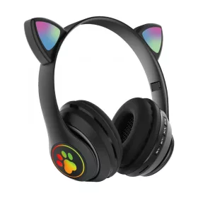   Macskafül, Színes ragyogás, Bluetooth 5.0 fülhallgató mikrofonnal, Fekete