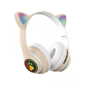   Macskafül, Színes ragyogás, Bluetooth 5.0 fülhallgató mikrofonnal, Khaki