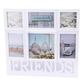   Faliképkeret 40x38 cm – fehér többképes keret „FRIENDS” felirattal és arany flitterekkel