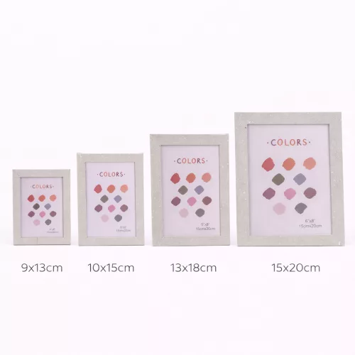 Modern képkeret 18,5×23,5 cm – 15×25 cm fotóhoz, világosszürke kőhatású kivitelben