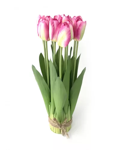 Tulipán csokor élethű növény, 12 szálas – Rózsaszín