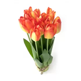   Tulipán csokor élethű növény, 12 szálas – Narancssárga