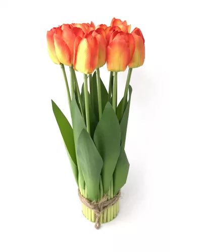 Tulipán csokor élethű növény, 12 szálas – Narancssárga