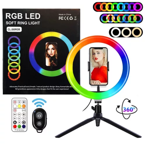 Selfie körlámpa RGB - LED CL-260RGB, 27 cm átmérőjű