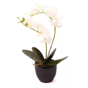   Mű Orchidea 2 szálasz kerámia virágtartóban 52 cm - fehér