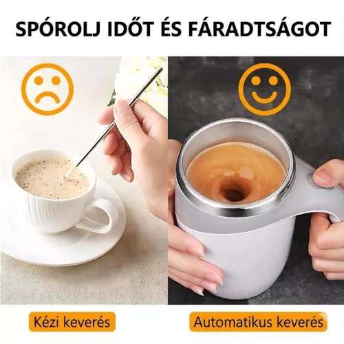 Automatikus Önkavaró Bögre 300 ml – Mágneses Keverésű Kávés és Teás Pohár, Barna–Bézs