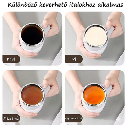 Automatikus Önkavaró Bögre 300 ml – Mágneses Keverésű Kávés és Teás Pohár, Barna–Bézs
