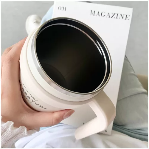 SITARAYURI Coffee thermo bögre szívószállal és füllel – 1 liter, fekete
