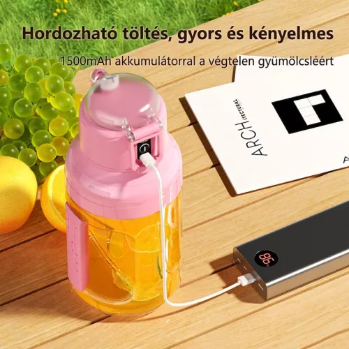 Hordozható USB Turmixgép 1500 ml – Nagy Kapacitású Smoothie és Juice Mixer, Rózsaszín