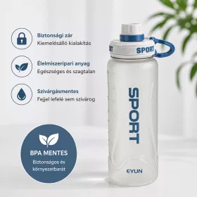   Sport kulacs 900 ml – BPA-mentes ivópalack csavaros kupakkal, középszürke