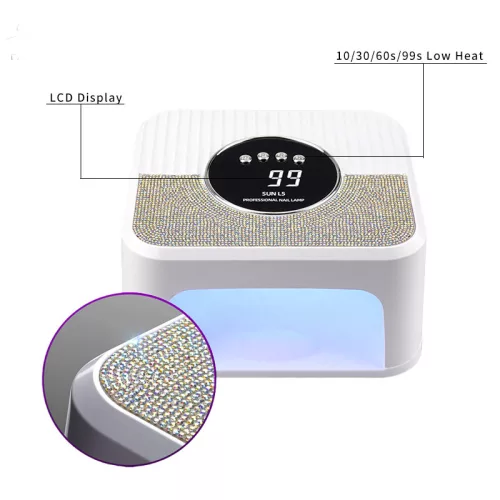 SUN L5 professzionális UV/LED körmös lámpa – 268W, fehér, intelligens szenzorral és 4 időzítő móddal