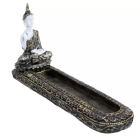   Fekete-arany Buddha füstölőtartó – 25×11 cm keleties kerámia illatpálca tartó meditációhoz