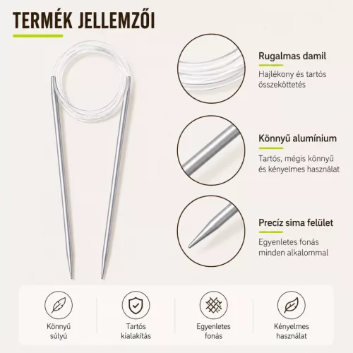 Alumínium körkötőtű 4 mm × 80 cm, rugalmas damillal