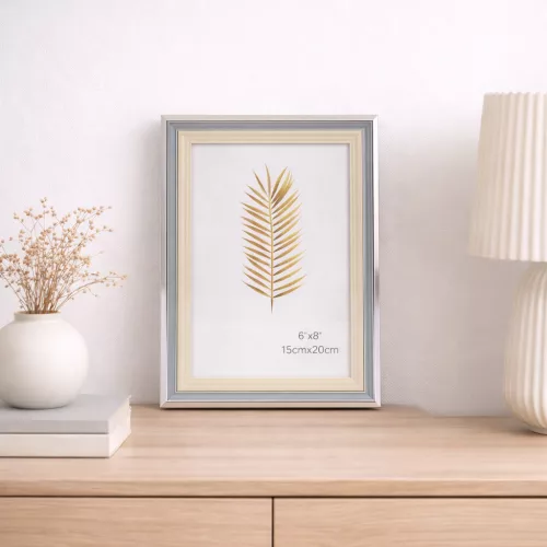 Modern képkeret 20×25 cm – 15×20 cm fotóhoz, szürke–ezüst–bézs színkombinációban