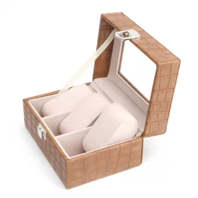   Műbőr Kígyóbőr Mintás, Elegáns óratartó 3 rekeszes - Barna