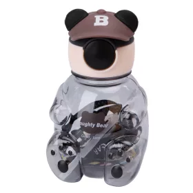   Naughty Bear 750 ml gyerek kulacs – medve formájú BPA-mentes palack szívószállal, fekete-szürke