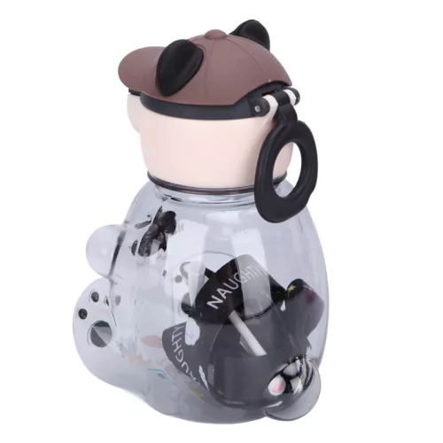 Naughty Bear 750 ml gyerek kulacs – medve formájú BPA-mentes palack szívószállal, fekete-szürke