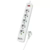 Leewello 5 aljzatos elosztó 3 USB és 1 Type-C csatlakozóval – 4000W, 16A, 2 m kábel, kapcsolóval és túlfeszültség-védelemmel, fehér