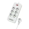 Leewello 6 aljzatos elosztó 4 USB és 2 Type-C csatlakozóval – 4000W, 16A, 2 m kábel, kapcsolóval és túlfeszültség-védelemmel, fehér