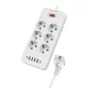 Leewello 6 aljzatos elosztó 4 USB és 2 Type-C csatlakozóval – 4000W, 16A, 2 m kábel, kapcsolóval és túlfeszültség-védelemmel, fehér