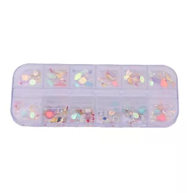 J & L glitter, díszítőkő, 12 rekeszes tartóban 2